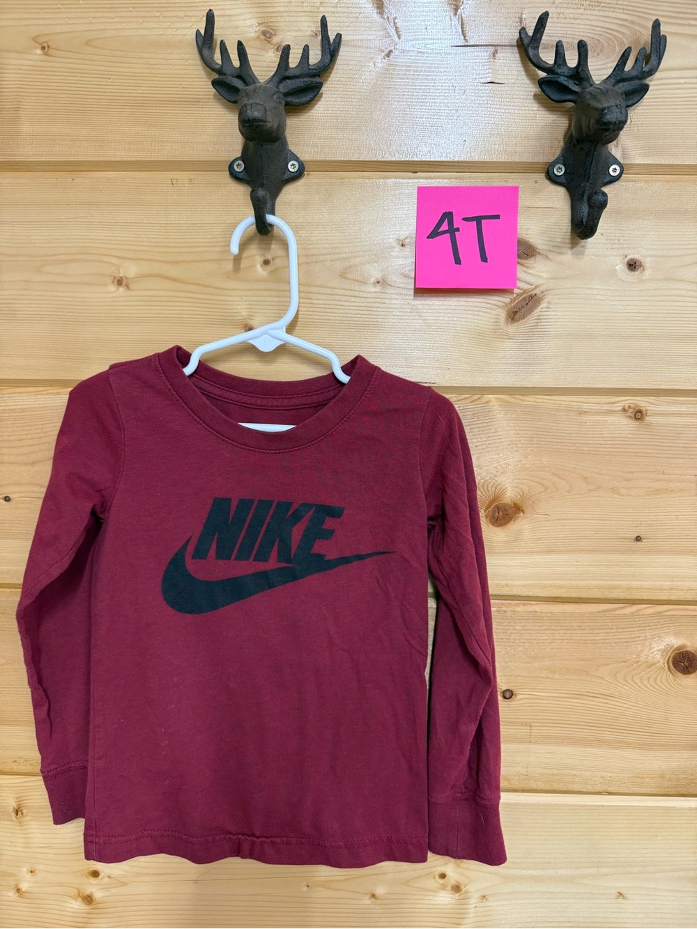 Nike Maroon Long-Sleeve Logo Tee for Kids